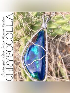 Handcrafted Silver Inlaid Chrysocolla Mineral Necklace
